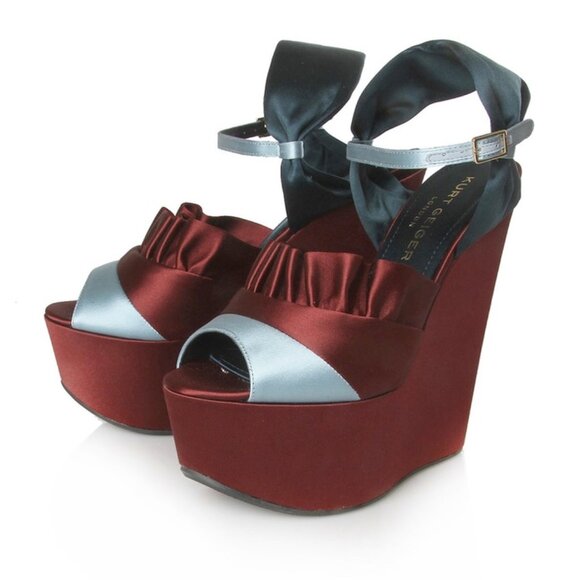 Kurt Geiger London Giraffe Wine Combo Peep Toe Satin Platform